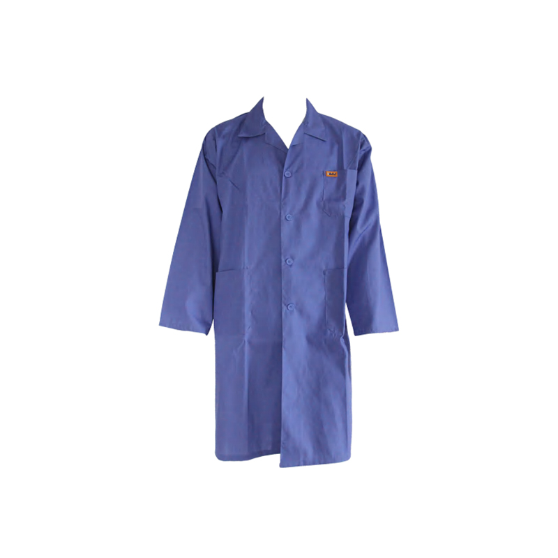 J06 Giacca da laboratorio lunga traspirante blu twill di cotone 100% blu