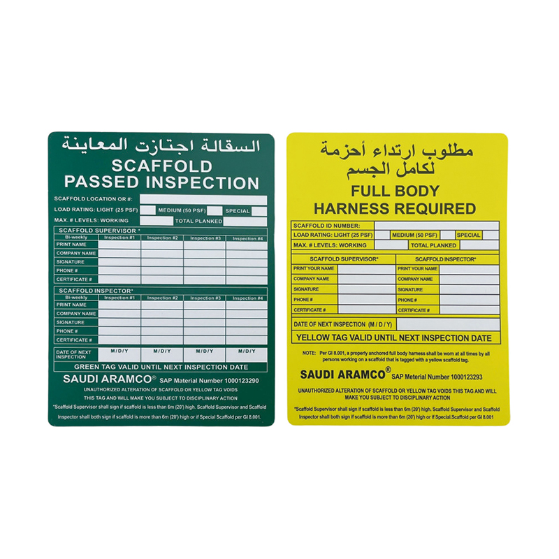 OP023 Etichette per impalcature sicure, con finitura opaca, per esterni, durevoli